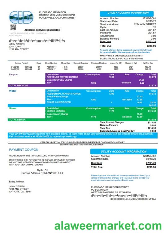 USA EID utility bill template in Word and PDF format
